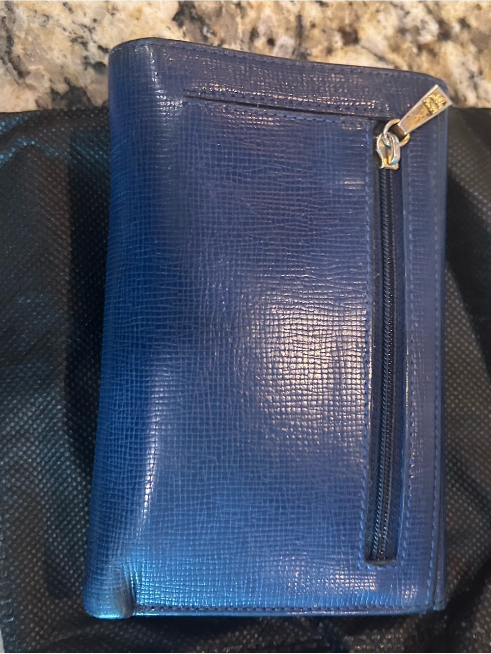 MCM Navy Blue Leather Trifold Wallet with Gold Hardware - Picture 2 of 8